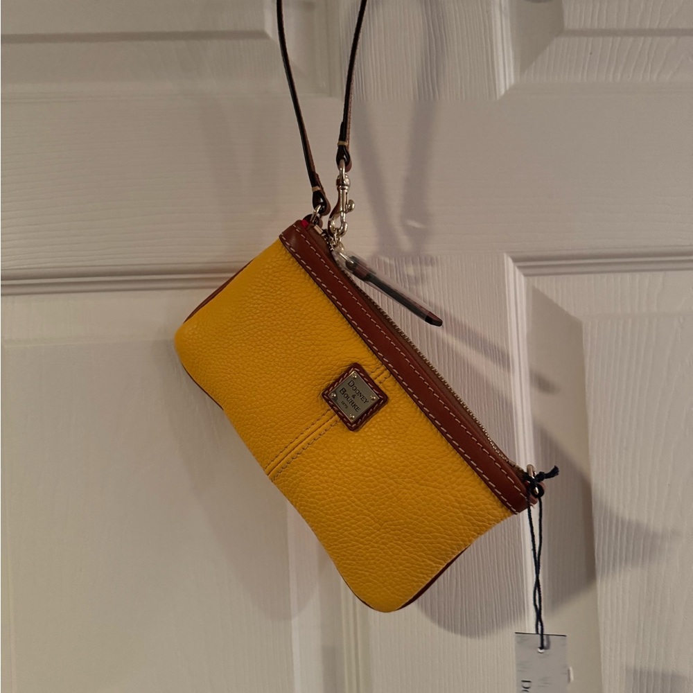 Dooney & Bourke Yellow and Brown Leather Wristlet, New without tags